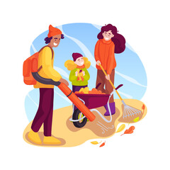 Removing fallen leaves isolated cartoon vector illustration.