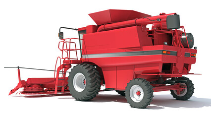 Combine Harvester farm equipment 3D rendering on white background