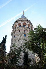 Fototapeta na wymiar view of Galata Tower in Istanbul, Turkey with blue sky on the background