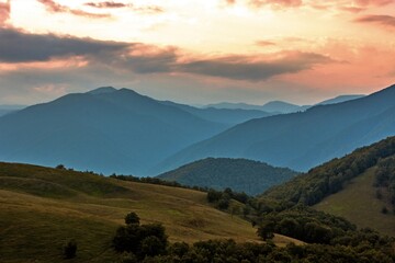 spectacular summer scenery, awesome sunset landscape, beautiful nature background in the mountains, Carpathian mountains, Ukraine, Europe	