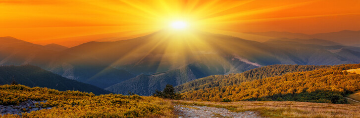 spectacular summer scenery, awesome sunset landscape, beautiful nature background in the mountains,...
