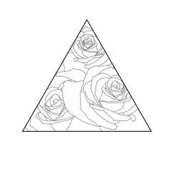 Vector illustration in one line style. Rose in a triangle. Geometric floral design. Logo.