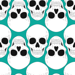Vector illustration, seamless pattern with skulls. Sugar skull. The day of the Dead.