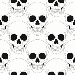Vector monochrome illustration, seamless pattern with skulls. Sugar skull. The day of the Dead.