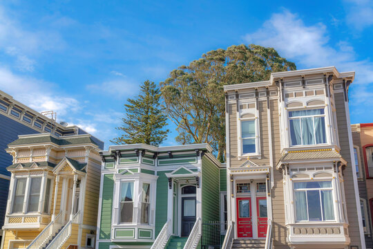Suburban houses with victorian style exterior in San Francisco, California