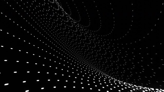 Background with small polka dots pattern and hallucination effect. Design. Flowing canvas of tiny dots on a black background.