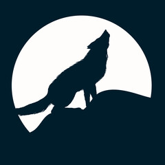 Naklejka premium The wolf howling at the moon. Silhouette of animal in the night. Halloween background.