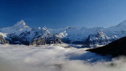 High mountains of Grindelwald, Switzerland. Landscape in the highlands above the clouds