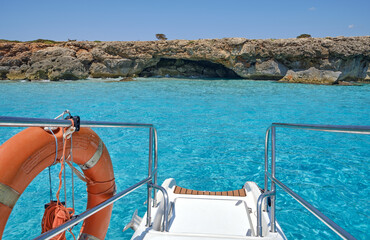 Menorca, Spain: Beautiful bay with sailing boat catamaran