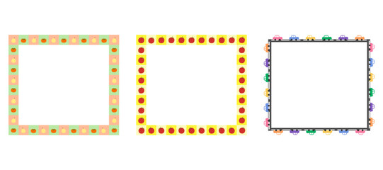 Cartoon decorative border frame set. Blank empty frame with patterned decoration. Isolated by white background, flat design, vector, illustration, EPS10