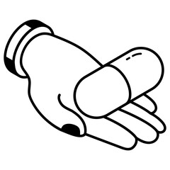 A customizable isometric outline icon of capsule 