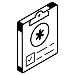 Trendy isometric line icon of medical report 