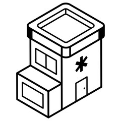 Isometric icon showing hospital building 