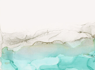 Art Abstract grain beige and blue watercolor and alcohol ink flow smear blot painting . Copy space...