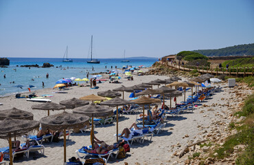 Fototapeta na wymiar Menorca, Spain: view of Santo Tomas beach south coast in Menorca