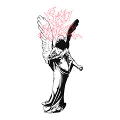 vector illustration of female angel with wings