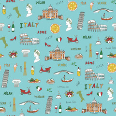 Travel Italy travel landmarks vector seamless pattern