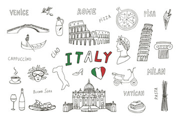 Travel Italy travel landmarks vector illustrations set