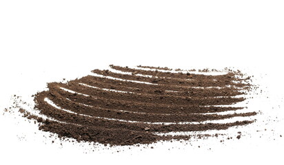 Pile dirt, soil furrows isolated on white  