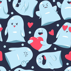 Ghosts emotion vector cartoon seamless pattern background for wallpaper, wrapping, packing, and backdrop.