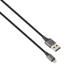 cable with USB and Lightning connector, on white background