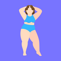 Beautiful female figure. Vector logo design template and illustration in simple minimal linear style - body positive emblem, abstract badge for lingerie designer and swimsuit shop, cosmetology, massa