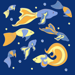 Sea Pattern with Blue and Yellow Fishes