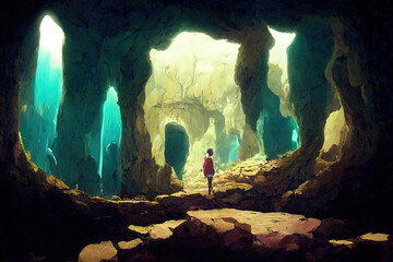 Fototapeta na wymiar Colorful cave, deep in the earth