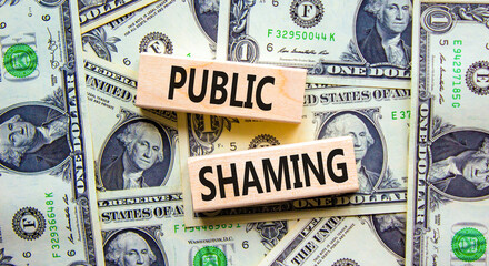 Public shaming symbol. Concept words Public shaming on wooden blocks on a beautiful background from...