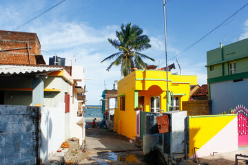 Street and houses of Kanyakumari town, India