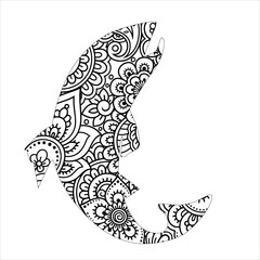 sea life coloring page illustration and print design .sea life dolphin mandala animal coloring page 