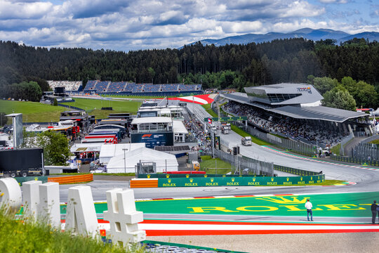 Start - finish line at circuit during Sprit Weekend at Formula 1 Grand Prix of Austria 2022 at Redbull Ring.