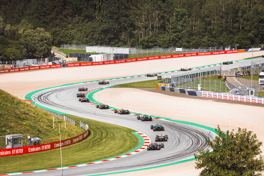 F1 cars racing during Sprit Weekend at Formula 1 Grand Prix of Austria 2022 at Redbull Ring.