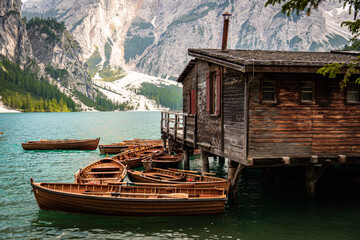 Boathouse on the lake Braies