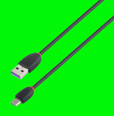 cable with USB and Type-C connector, on a green background