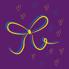 Ukrainian flag ribbon in the form of a bow with hearts in the national style.