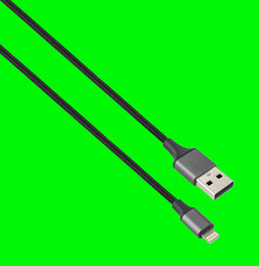cable with USB and Lightning connector, on a green background