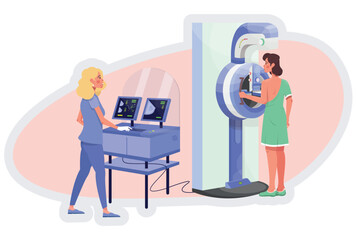 Mammography machine. Breast screening. Patient and doctor. Mammogramm.