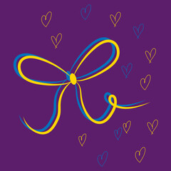 Ukrainian flag ribbon in the form of a bow with hearts in the national style

