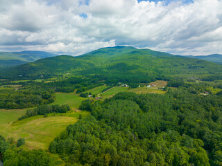 White Mountain National Forest aerial view in summer near Polar Caves Park in town of Rumney,...