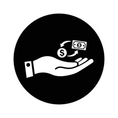 Money Refund Icon. Black vector design.