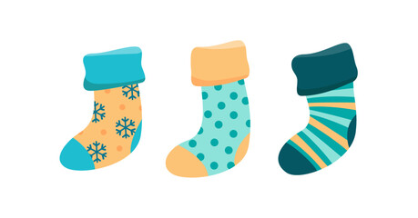 Stockig. Christmas socks. Stocking filler. Flat, cartoon, vector