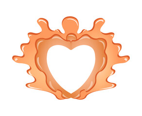 Realistic cartoon cream cheese in heart shape, melted frame. Colorful sweet food isolated on white background vector illustration. Milk chocolate.