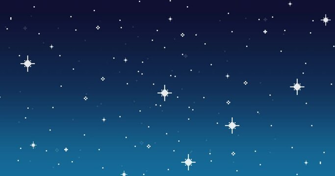 Starry sky, pixel background with stars. Pixel art for game, 8 bit. Seamless looping animation