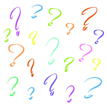 Colored background with question marks on a white background. Illustration for idea, answer, question, doubt, problem, riddle, puzzle. Illustration for scientific research, questionnaire, education.