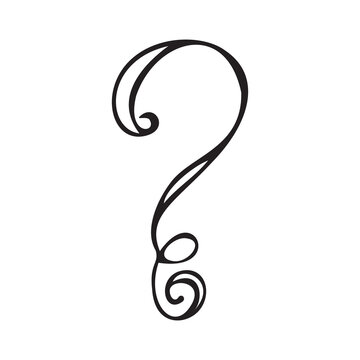 Vintage question mark, beautifully swirled monogram on a white background. Vector image for book illustration, lettering. A sign expressing doubt, mystery, secret, scientific research, theory.