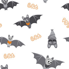Seamless pattern with bats. Halloween background with bats. Cartoon, flat, vector