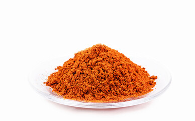 vibrant orange coloring pigment, obtained by dyes or additives, non-polymeric, isolated white background
