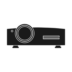 Video projector cinema vector illustration equipment icon solid black. Film movie video projector black sign. Entertainment media screen presentation cinema business slide. Office tool