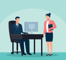 business couple with desktop